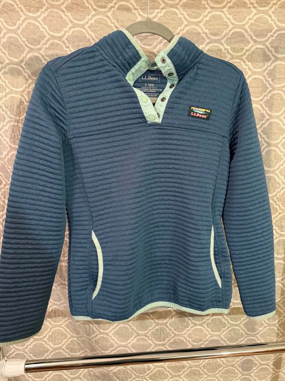 L.L.Bean Airlight Knit Quilted Snap-Neck Pullover Blue Size S Regular